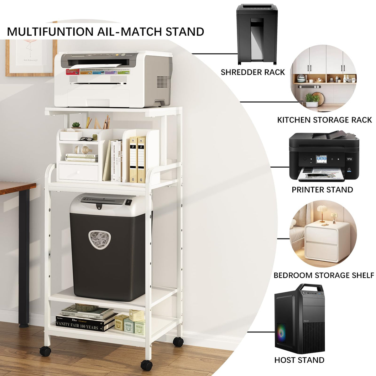 4-Tier Printer Stand with Storage Shelf Z16345