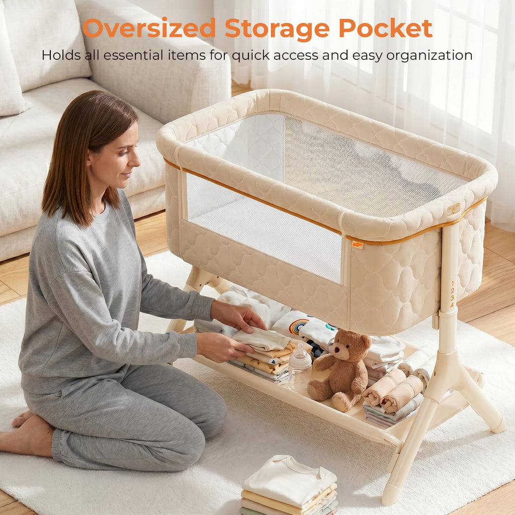 Beige 3-in-1 Foldable Baby Bassinet with Wheels F33314