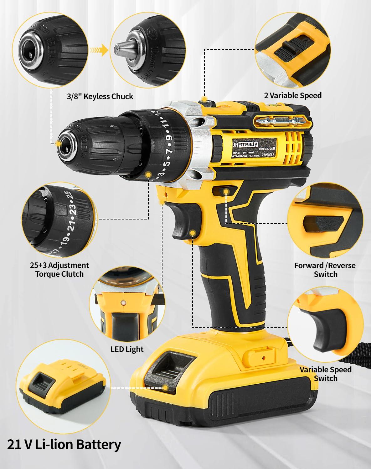 21V Cordless Drill Driver Kit with 2 Batteries & Charger T509021