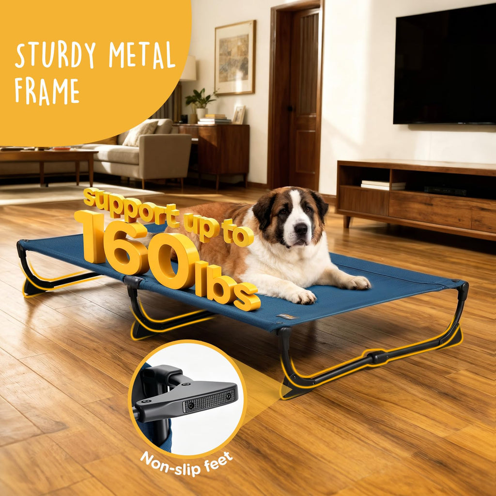 Large Elevated Dog Cot with Non-Slip Feet, Dark Blue Q46151