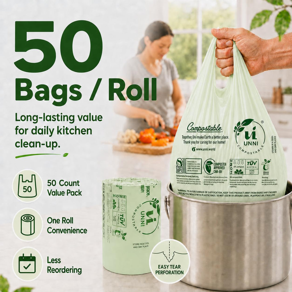 1.6 Gallon Compostable Bags with Easy-Tie Handles, 50 Count P816