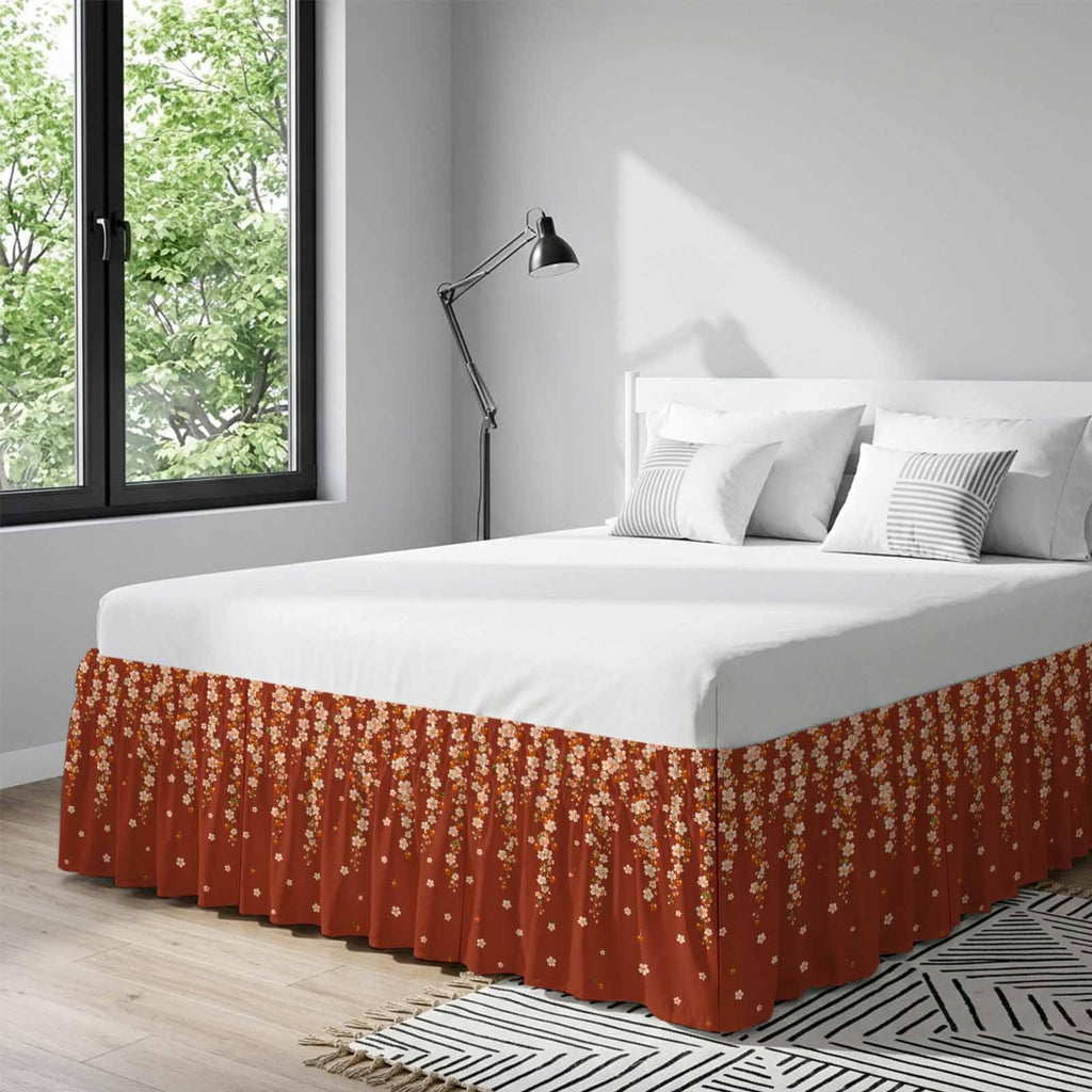 Brown Cherry Blossoms Ruffle Wrap Around Bed Skirt California King 18" Drop P561397