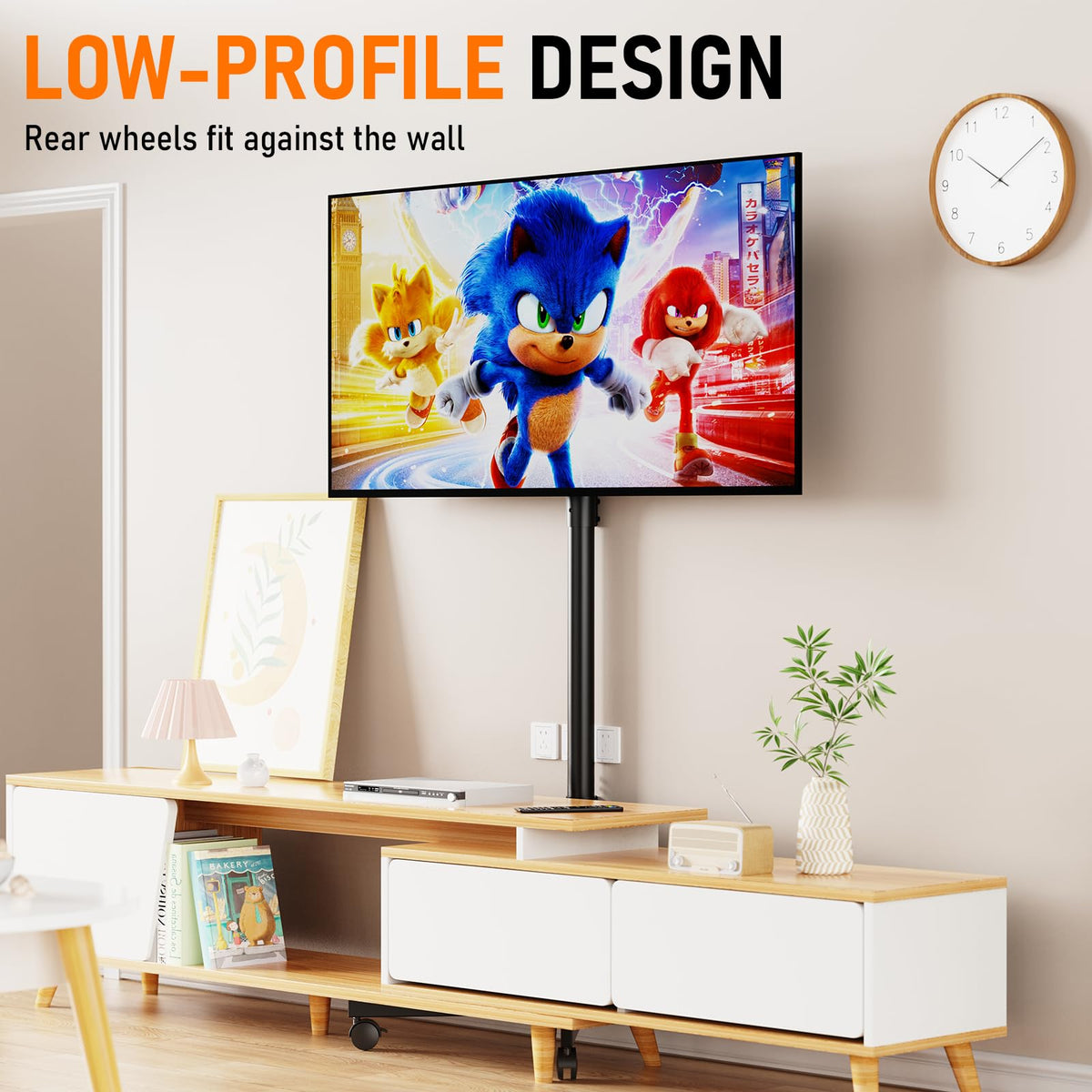 Rolling TV Stand with Locking Wheels, Black G96410