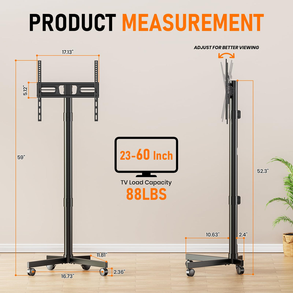 Rolling TV Stand with Locking Wheels, Black G96410