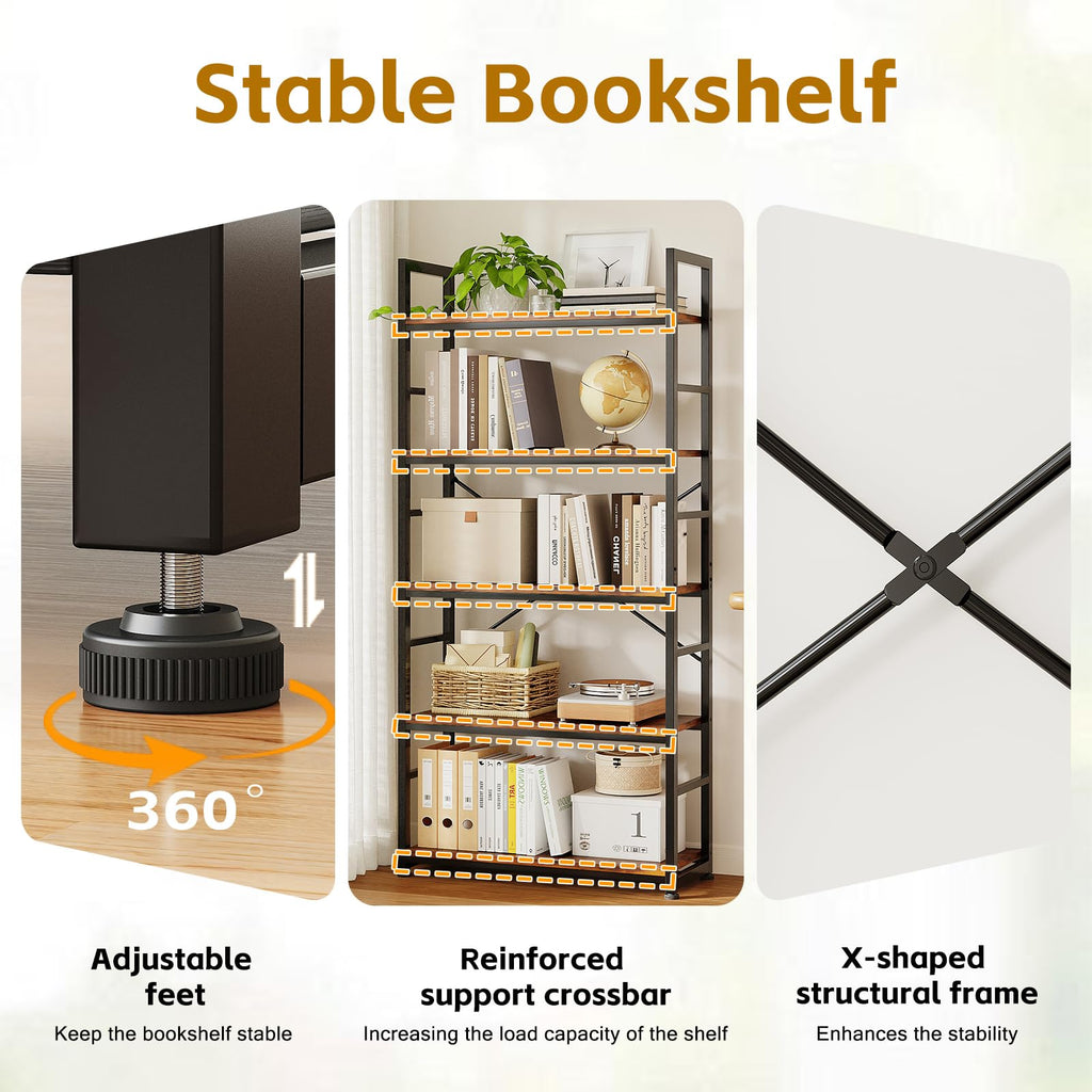 32 Inch 5-Tier Wood Metal Bookshelf O35624