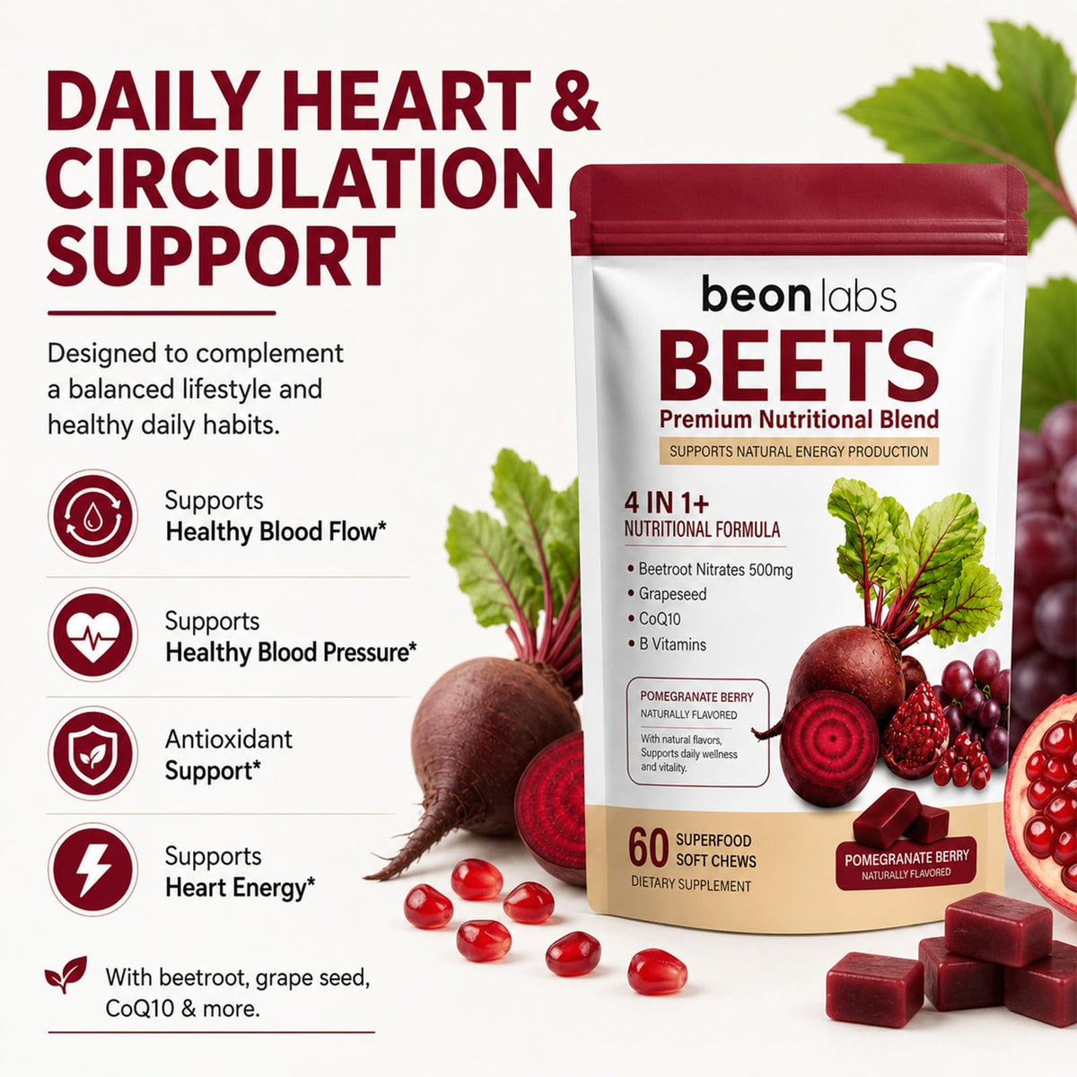 Beet Chews with L-CoQ10 & Grape Seed L642