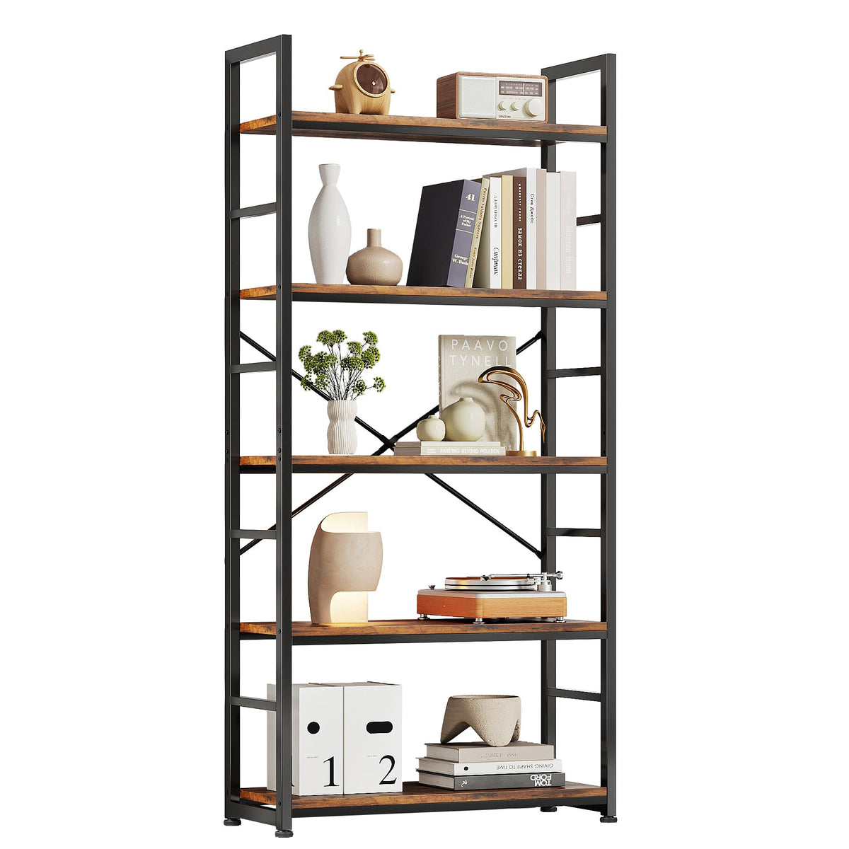 32 Inch 5-Tier Wood Metal Bookshelf O35624