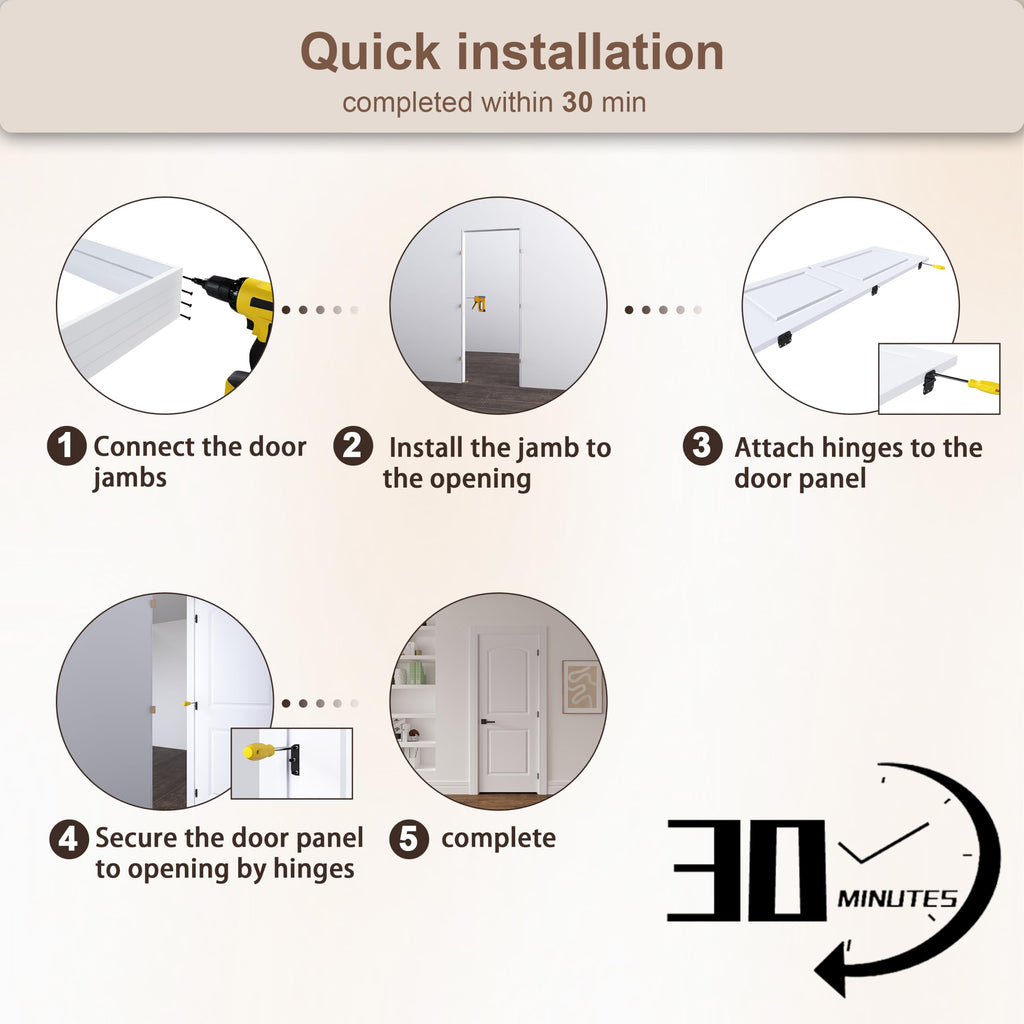 36"x80" Left-Hand Prehung Interior Door with Jamb Kit & Matte Black Hinges Z68766