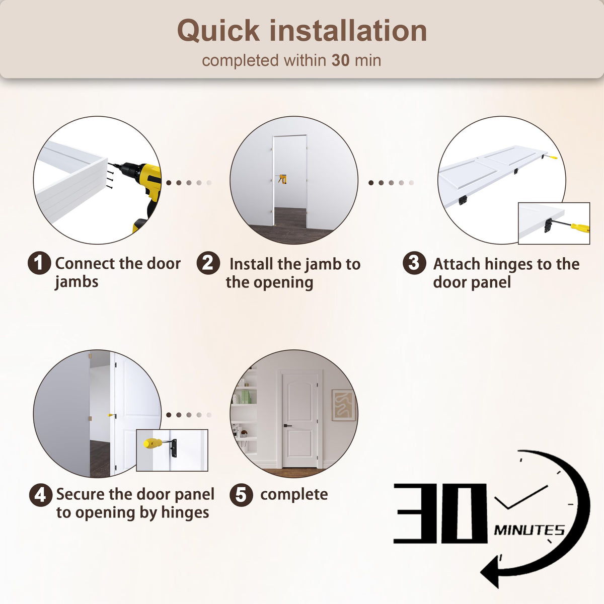 36"x80" Left-Hand Prehung Interior Door with Jamb Kit & Matte Black Hinges Z68766