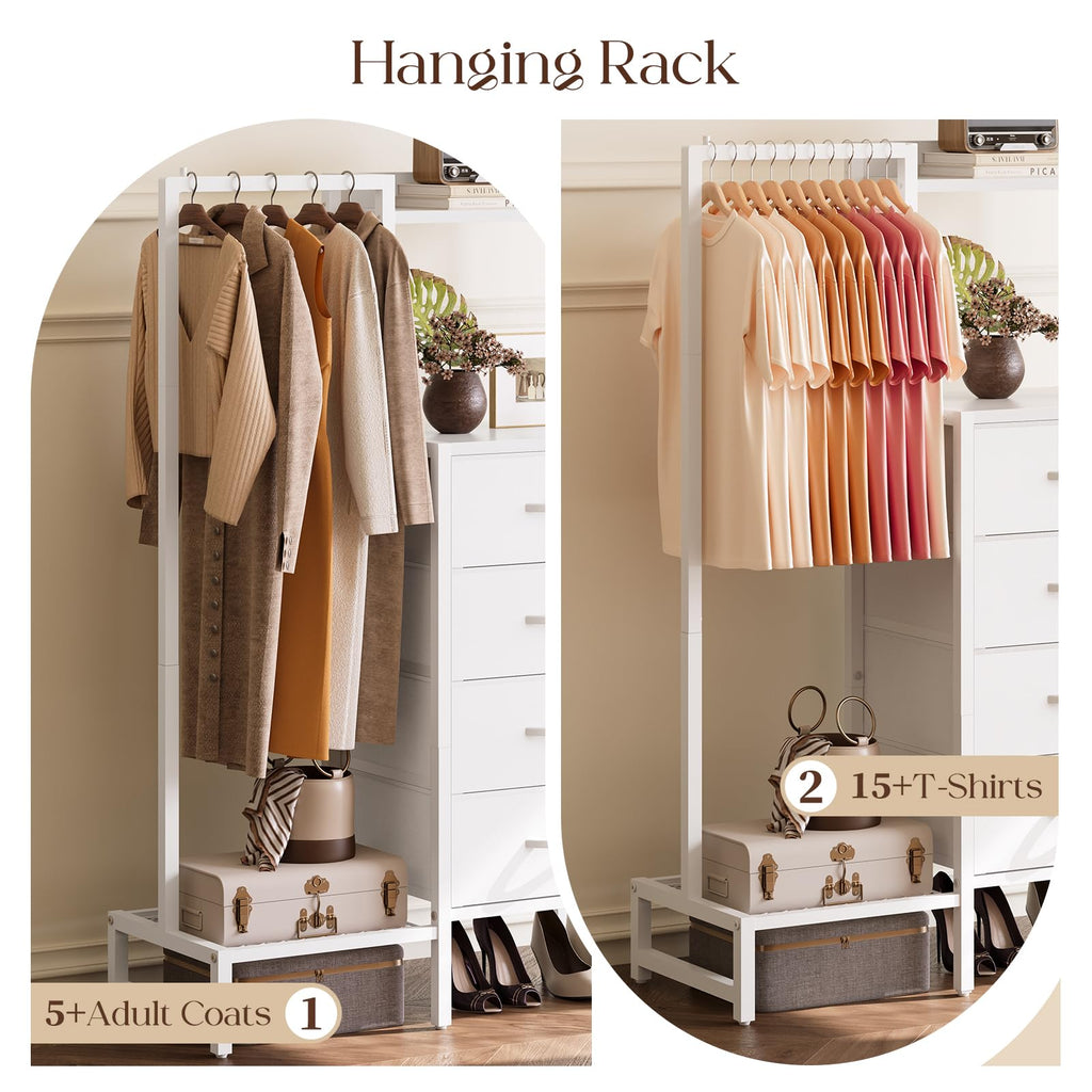 White 4 Drawer Dresser with Hanging Rack I785623