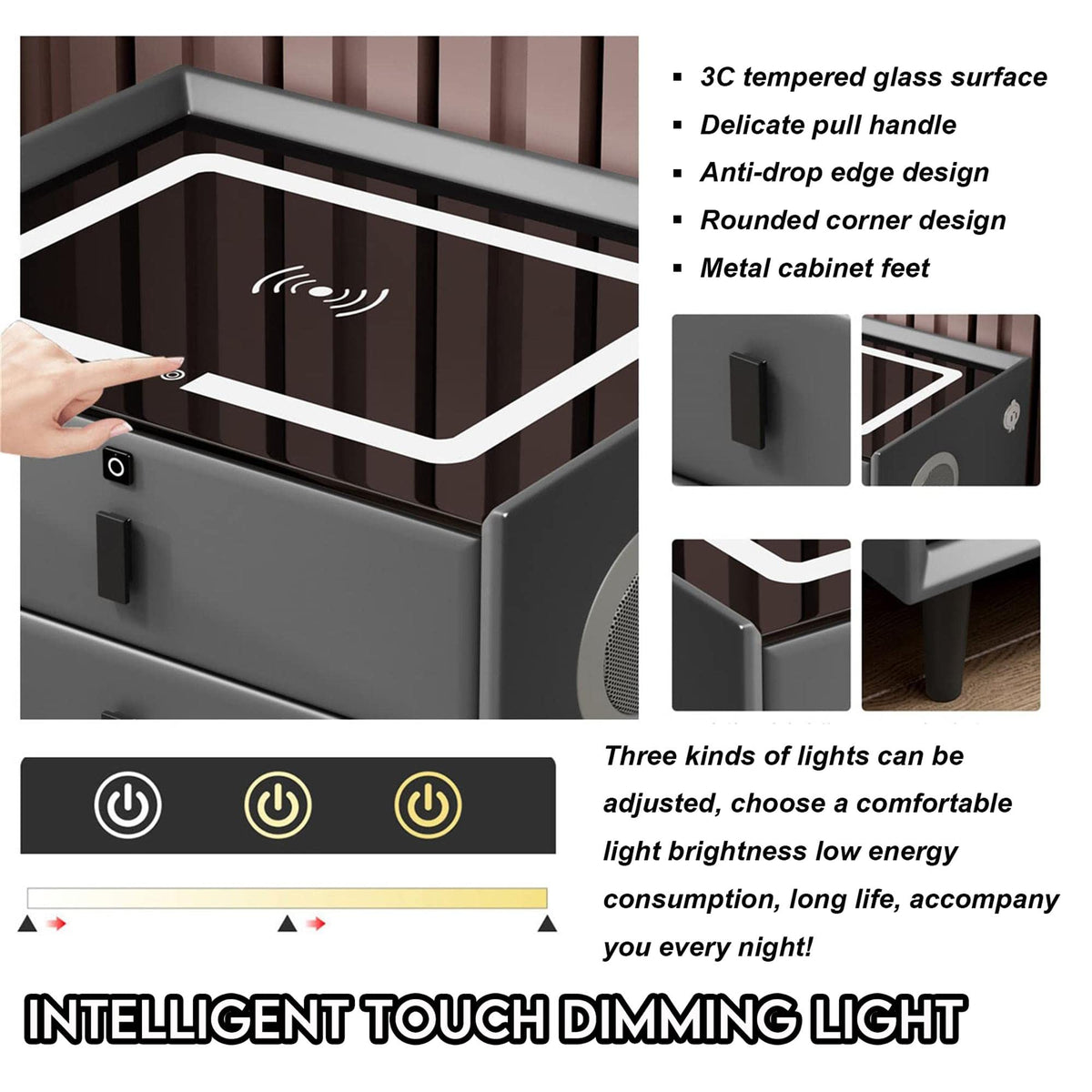 Pink 3 Drawer Nightstand with Charging Station and Speakers L9820