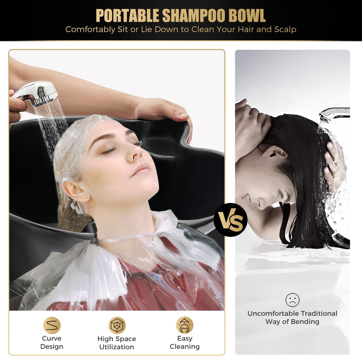 Portable Shampoo Bowl with Electric Pump, Height Adjustable Hair Washing Basin V3357