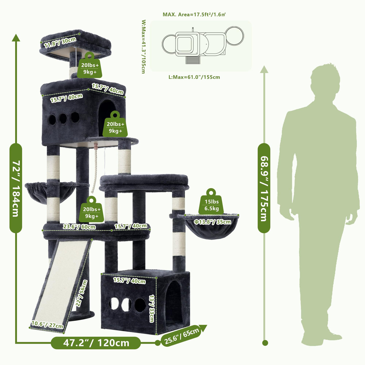 72.4-Inch Anti-Tip Cat Tree X8827