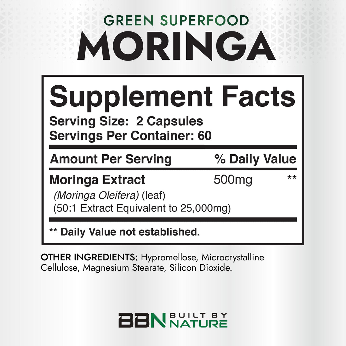 Moringa Supplement 500mg 120 Capsules J380