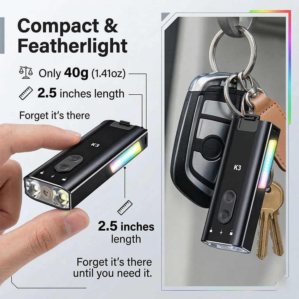 800 Lumens Rechargeable EDC Keychain Flashlight with UV & Red LED J9149