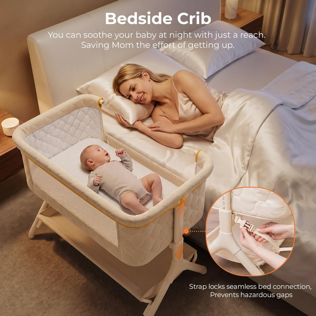 Beige 3-in-1 Foldable Baby Bassinet with Wheels F33314