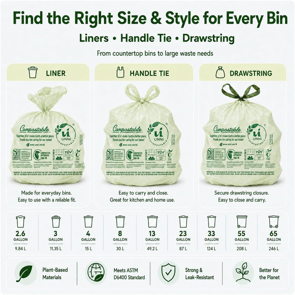 1.6 Gallon Compostable Bags with Easy-Tie Handles, 50 Count P816