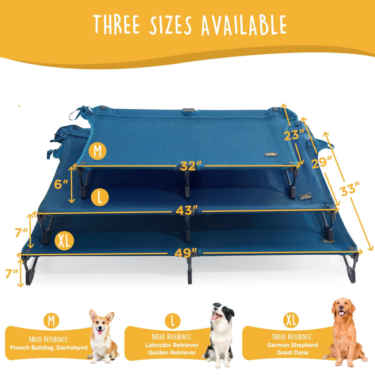 Large Elevated Dog Cot with Non-Slip Feet, Dark Blue Q46151