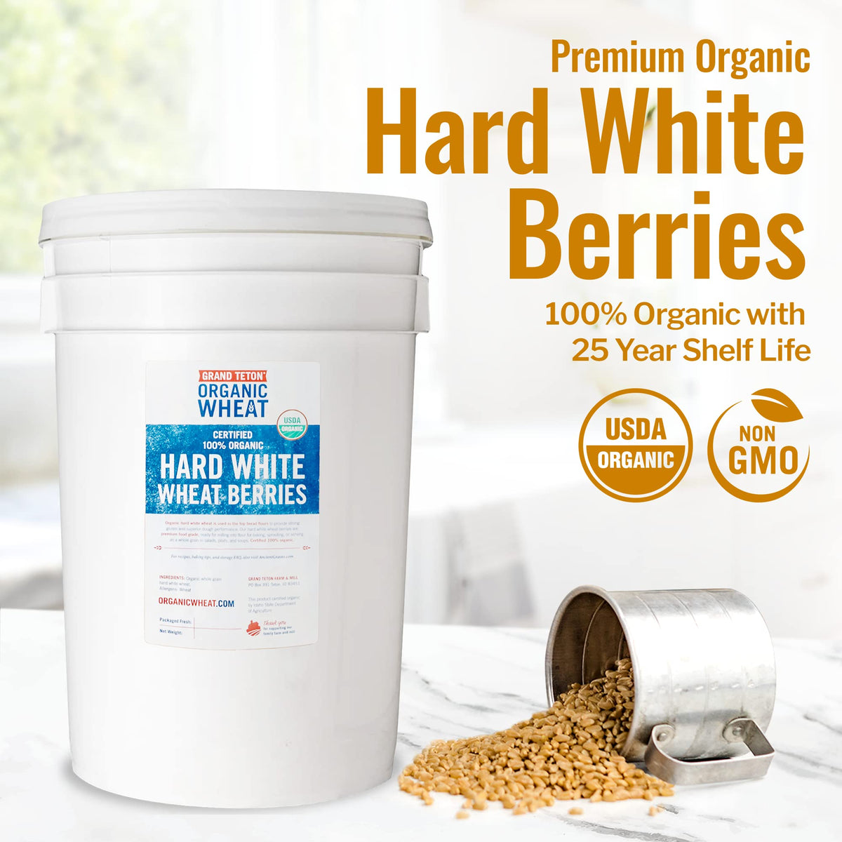 100% Organic Hard White Wheat Berries 43 lbs G339098