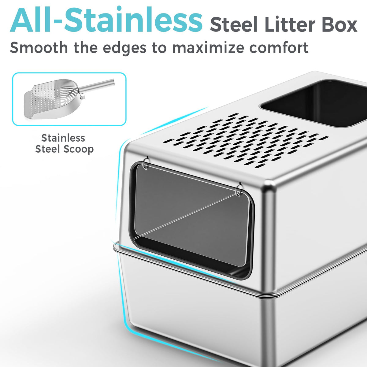 Enclosed Stainless Steel Cat Litter Box with Lid B5969