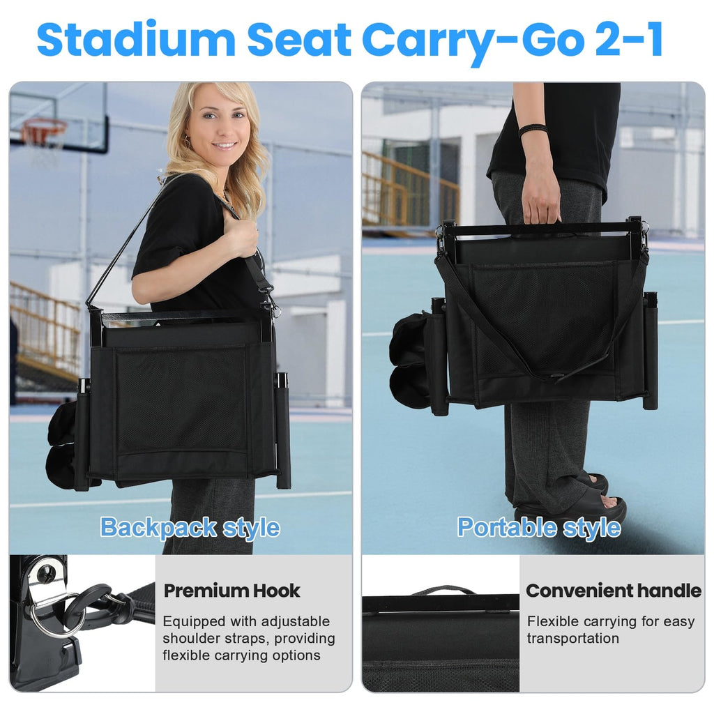2 Pcs Folding Stadium Seat with Back Support & Cushion Black L25233
