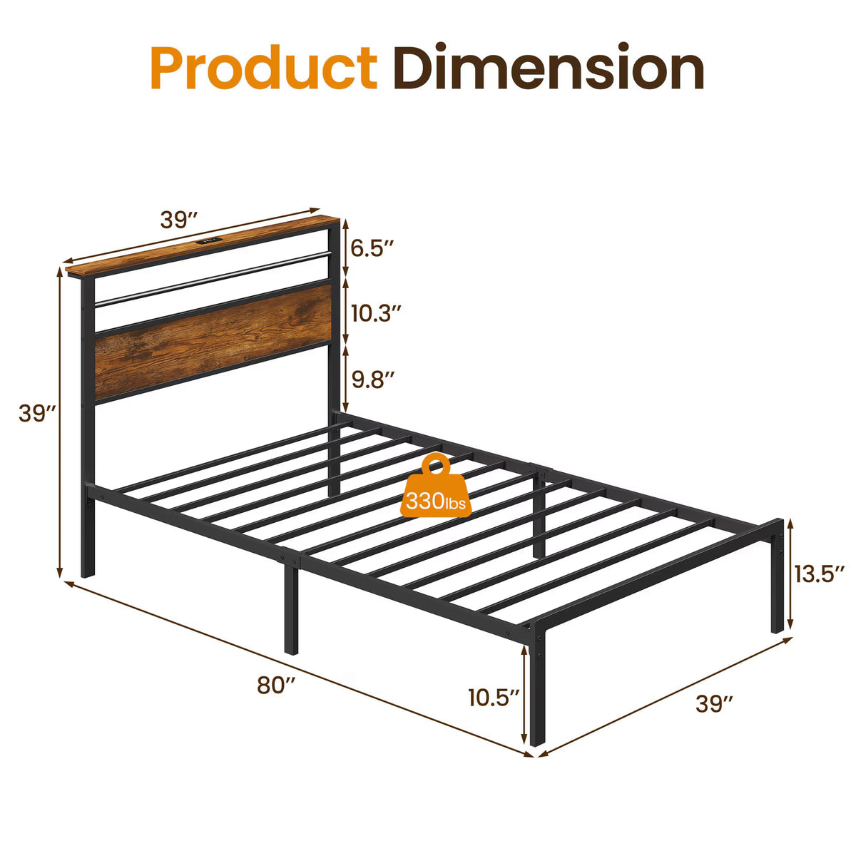 Twin Bed Frame with LED Lights & Charging Station T866