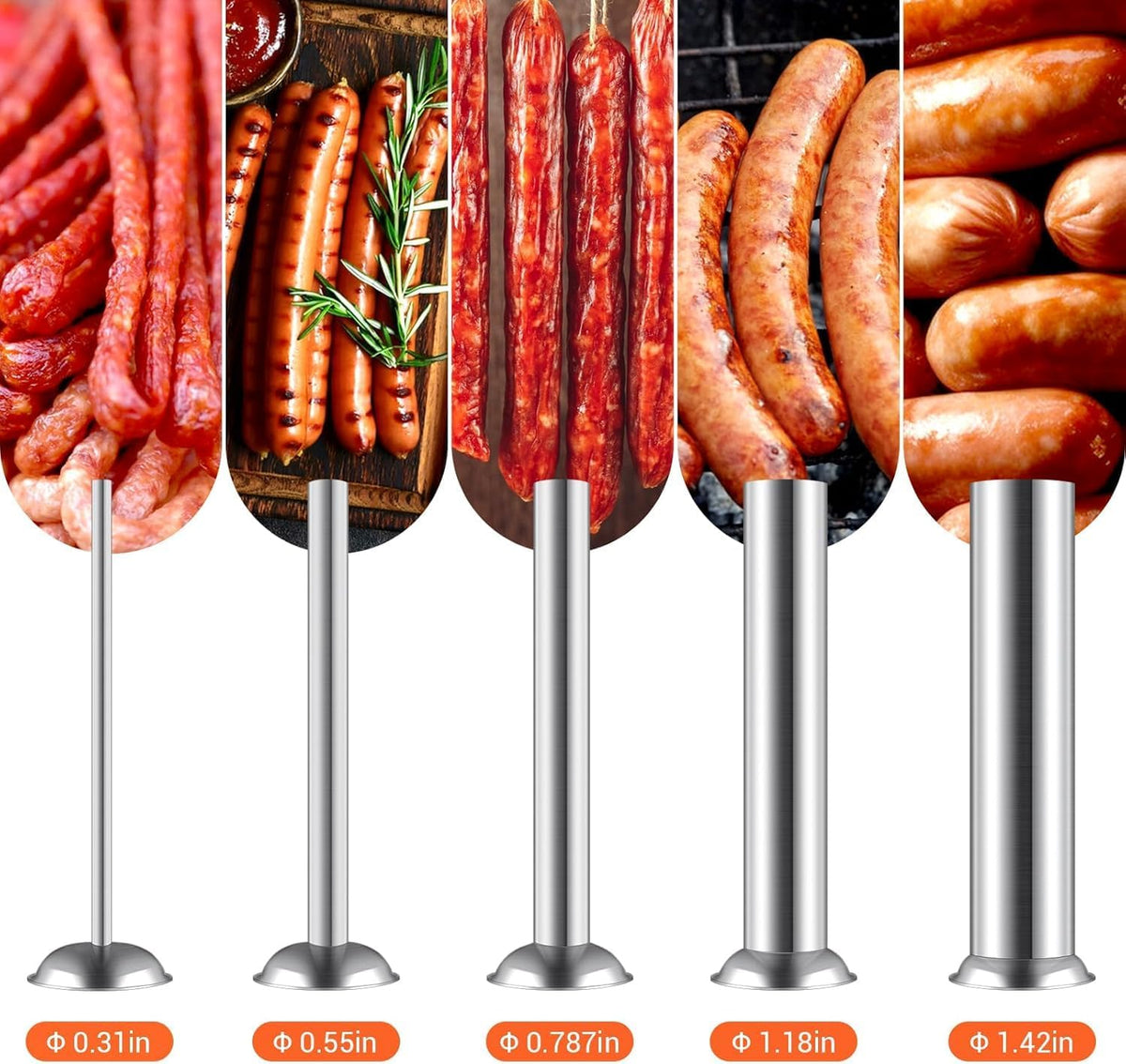 Manual Sausage Stuffer, 2 Speeds, 5 Filling Tubes, 11Lb/5L Stainless Steel B48346