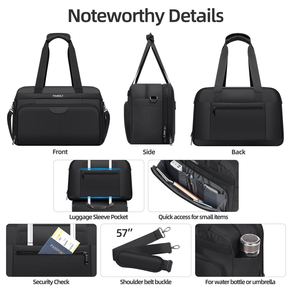 Black Expandable Carry-On Luggage Duffel Bag with Adjustable Strap P9310