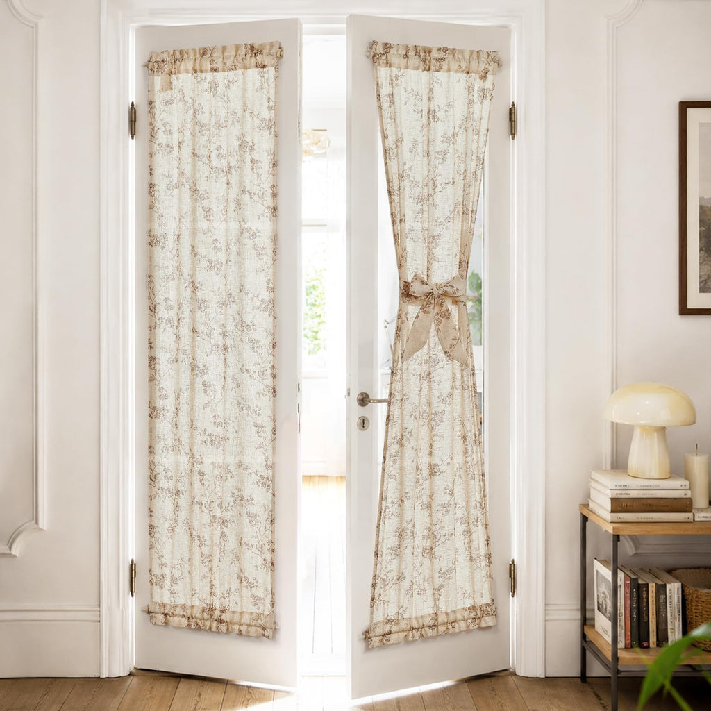 Taupe Linen Floral 72 Inch Rod Pocket Curtains 2 Panels Q244