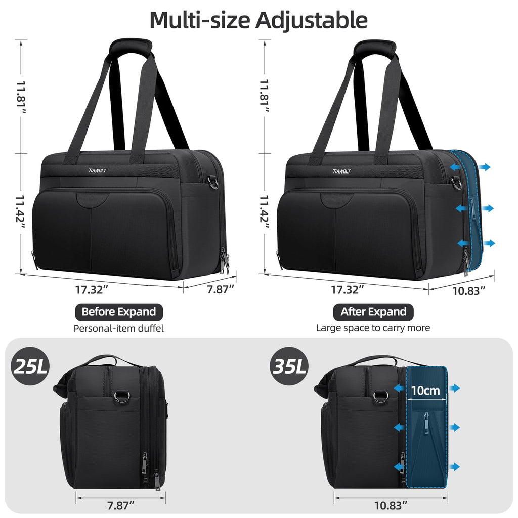 Black Expandable Carry-On Luggage Duffel Bag with Adjustable Strap P9310