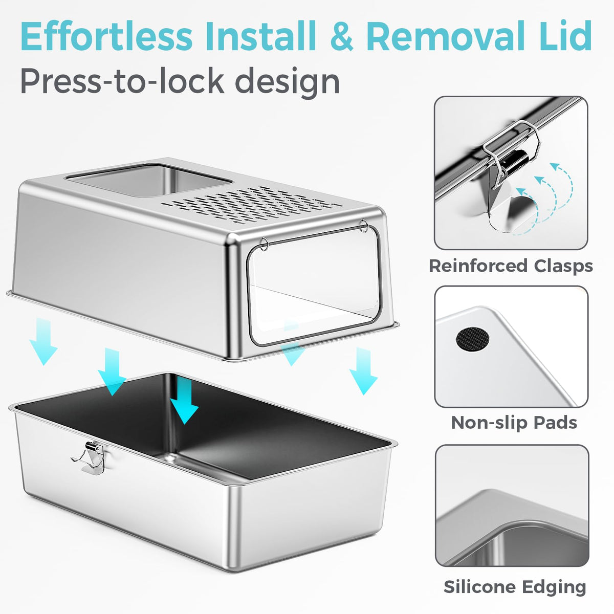 Enclosed Stainless Steel Cat Litter Box with Lid B5969