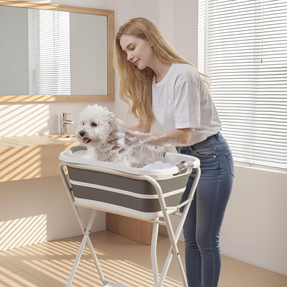 Elevated Collapsible Pet Bathtub with Drain Hose R43748