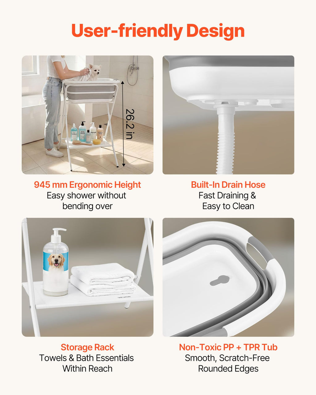 Elevated Collapsible Pet Bathtub with Drain Hose R43748