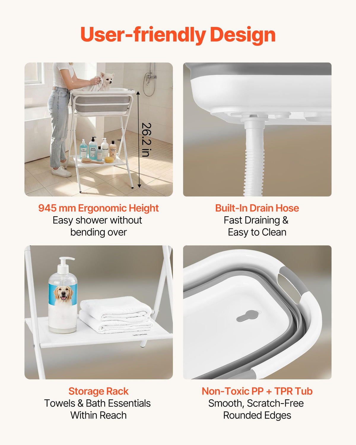 Elevated Collapsible Pet Bathtub with Drain Hose R43748