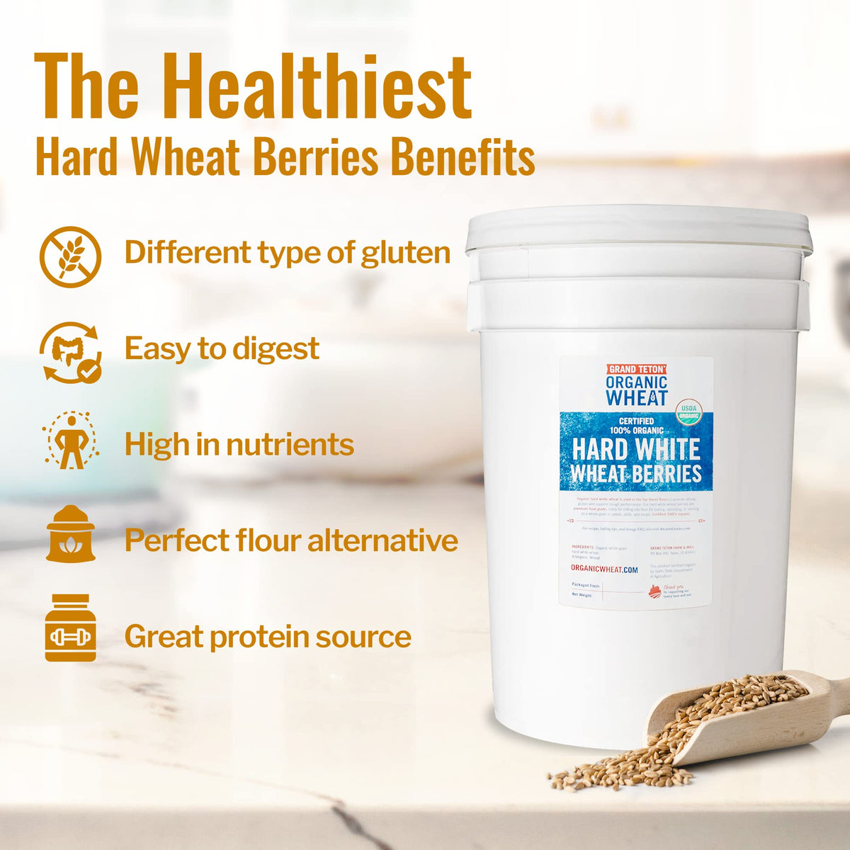 100% Organic Hard White Wheat Berries 43 lbs G339098