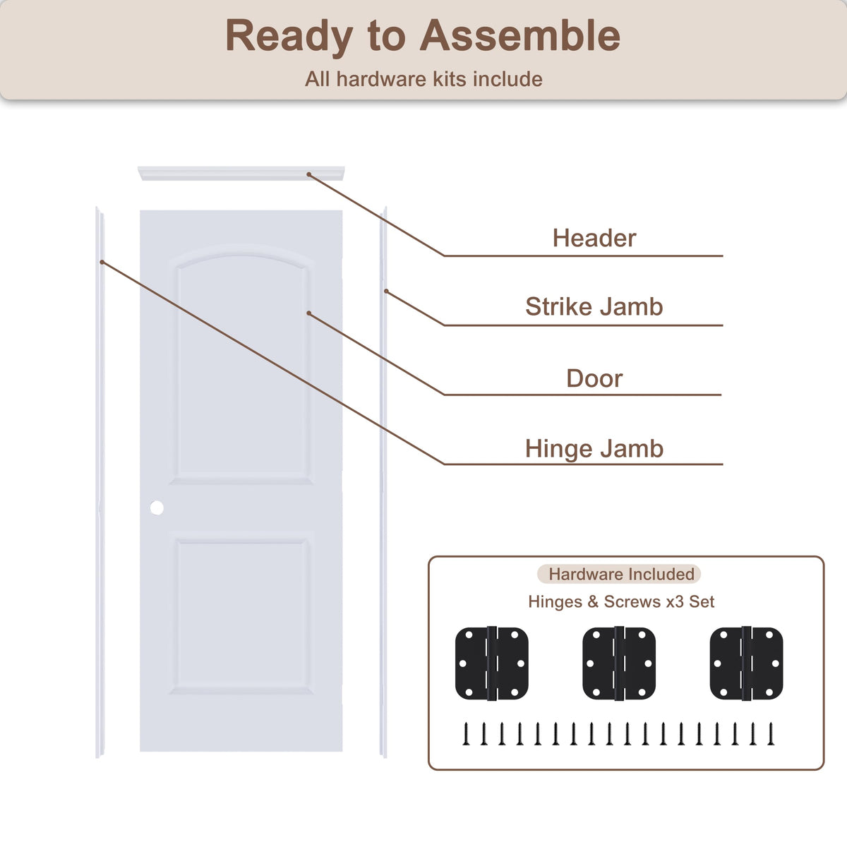 36"x80" Left-Hand Prehung Interior Door with Jamb Kit & Matte Black Hinges Z68766