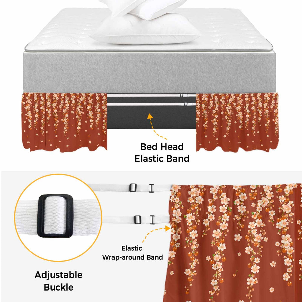 Brown Cherry Blossoms Ruffle Wrap Around Bed Skirt California King 18" Drop P561397