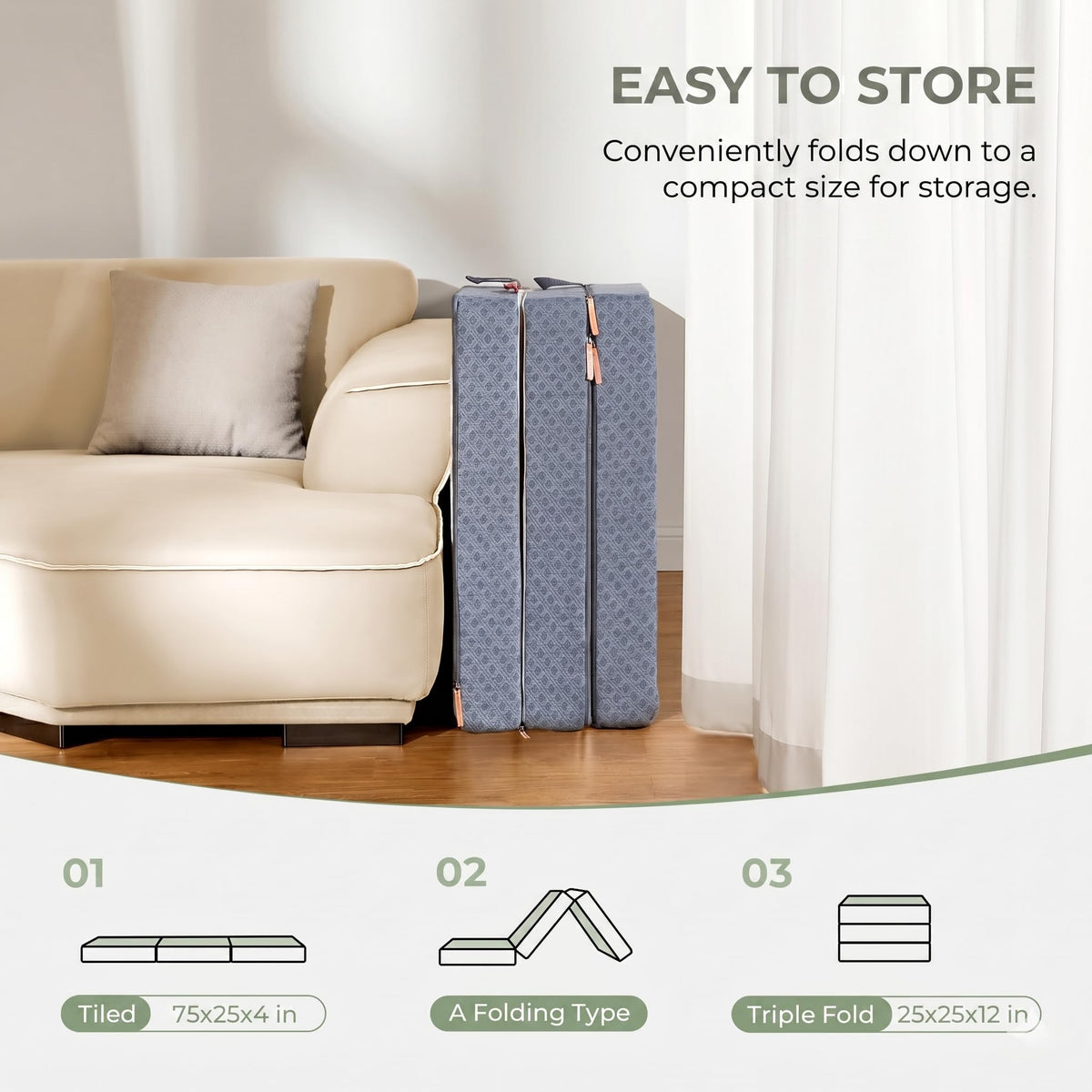 4 inch Medium Firm Tri-Folding Mattress with Washable Cover H7535
