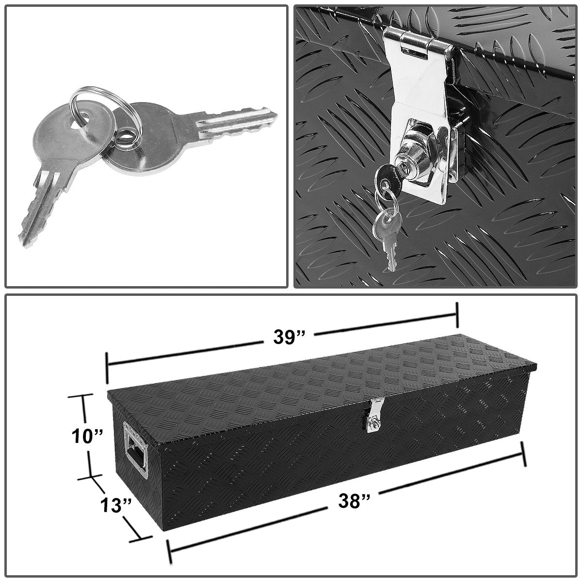 39" Black Aluminum Truck Bed Tool Box with Key Lock A536