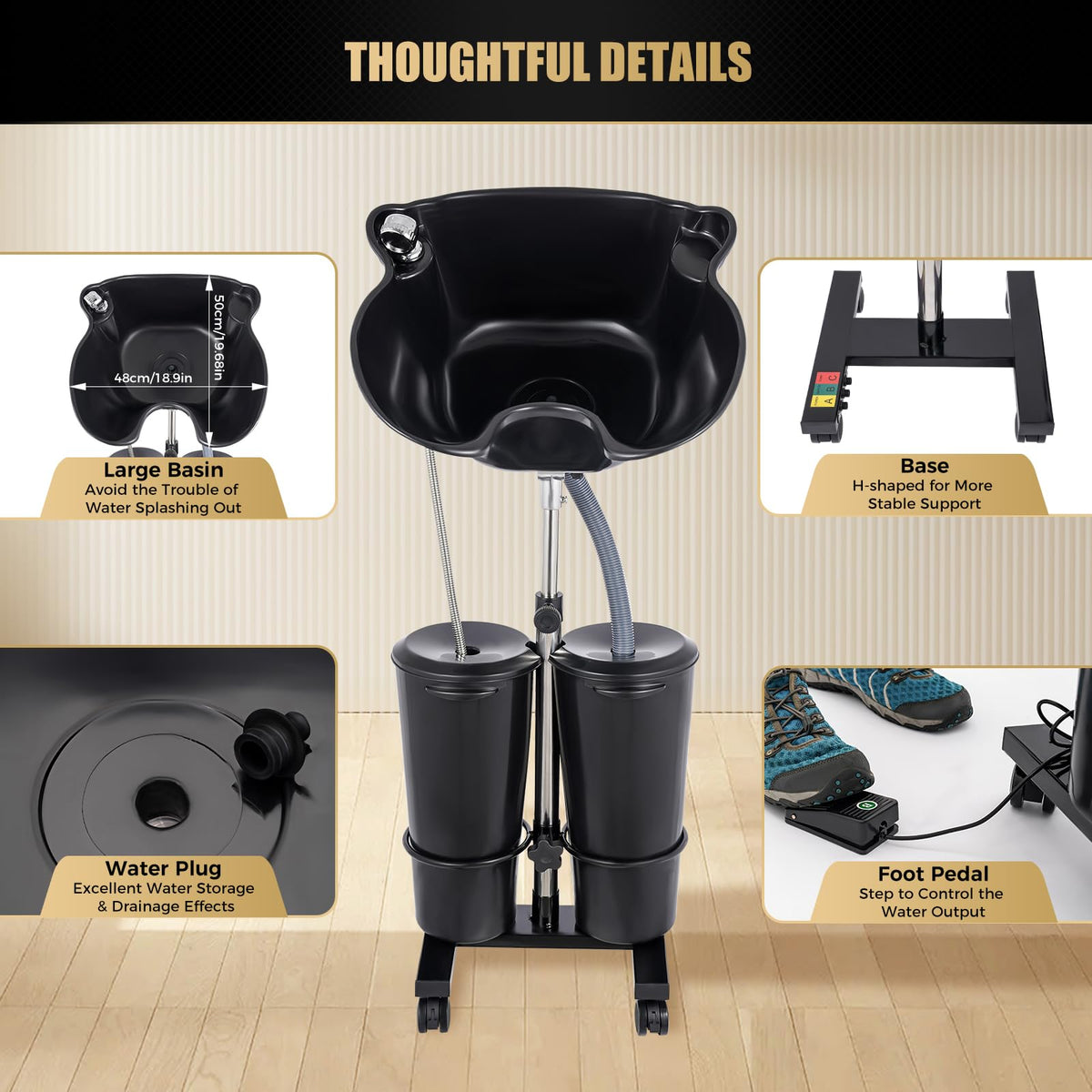 Portable Shampoo Bowl with Electric Pump, Height Adjustable Hair Washing Basin V3357
