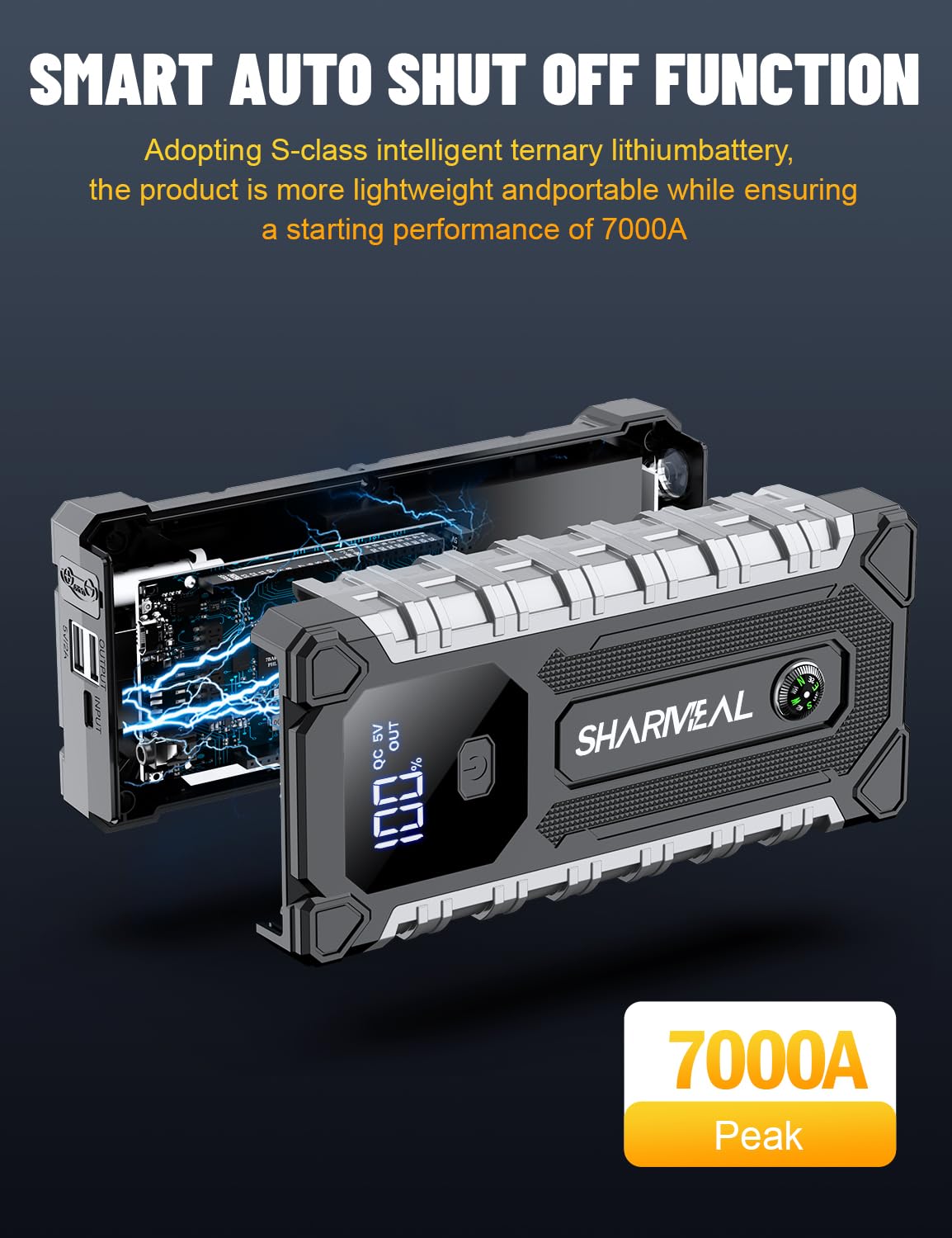 7000A 12V Portable Jump Starter with LED Light Y2528