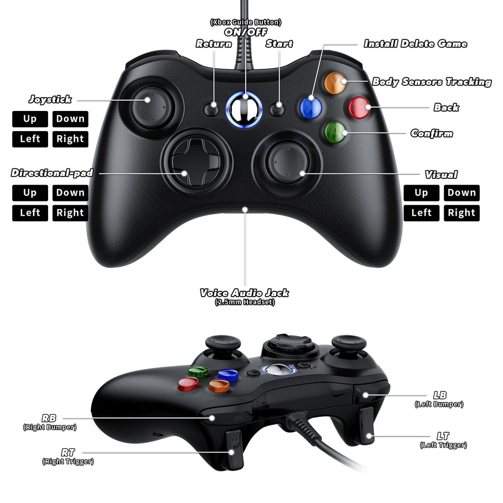 10ft Wired Controller with Upgraded Joystick, Double Shock, 2.5mm Audio Jack - 2 Pack B3359