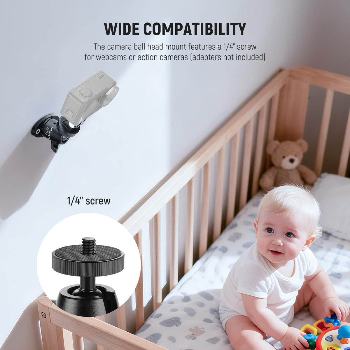 Webcam Wall Ceiling Mount Bracket, Aluminum Alloy Mini Ball Head T33458