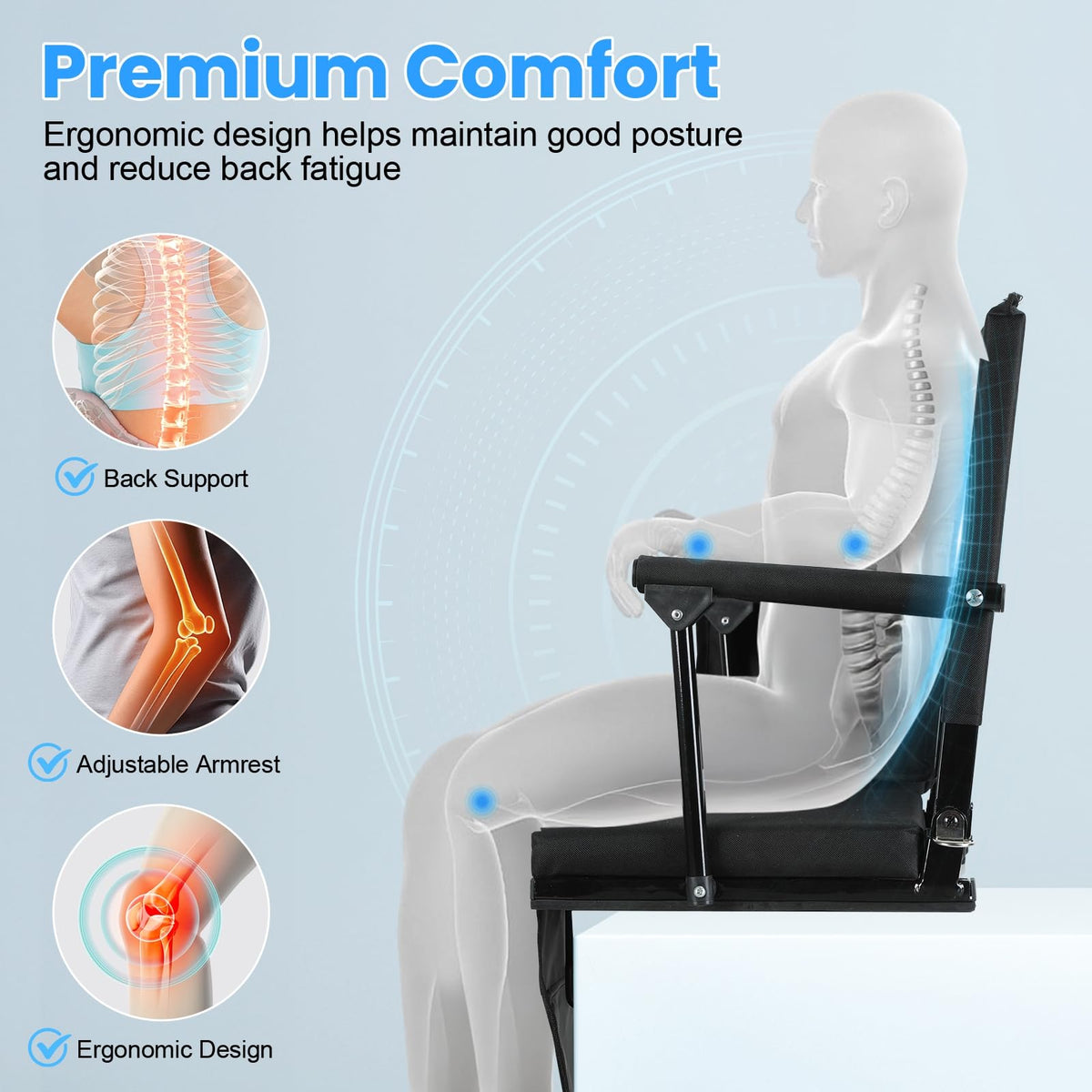 2 Pcs Folding Stadium Seat with Back Support & Cushion Black L25233