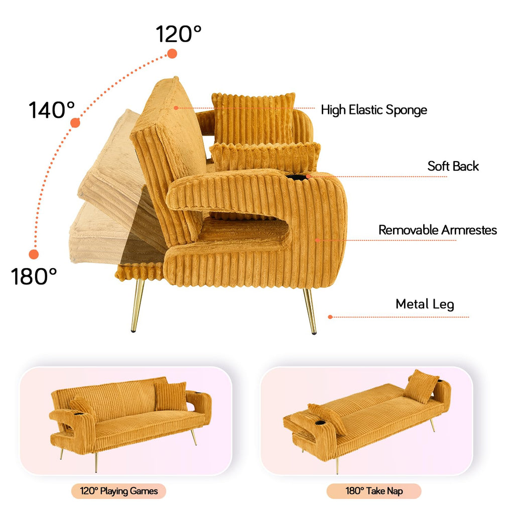 Orange Velvet Convertible Sofa Bed K9978