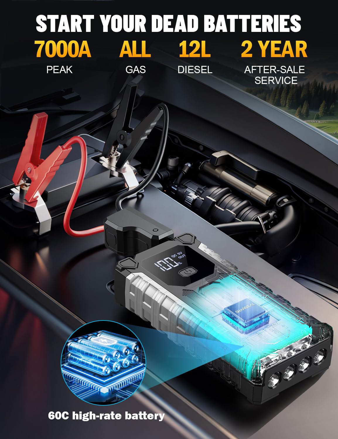7000A 12V Portable Jump Starter with LED Light Y2528