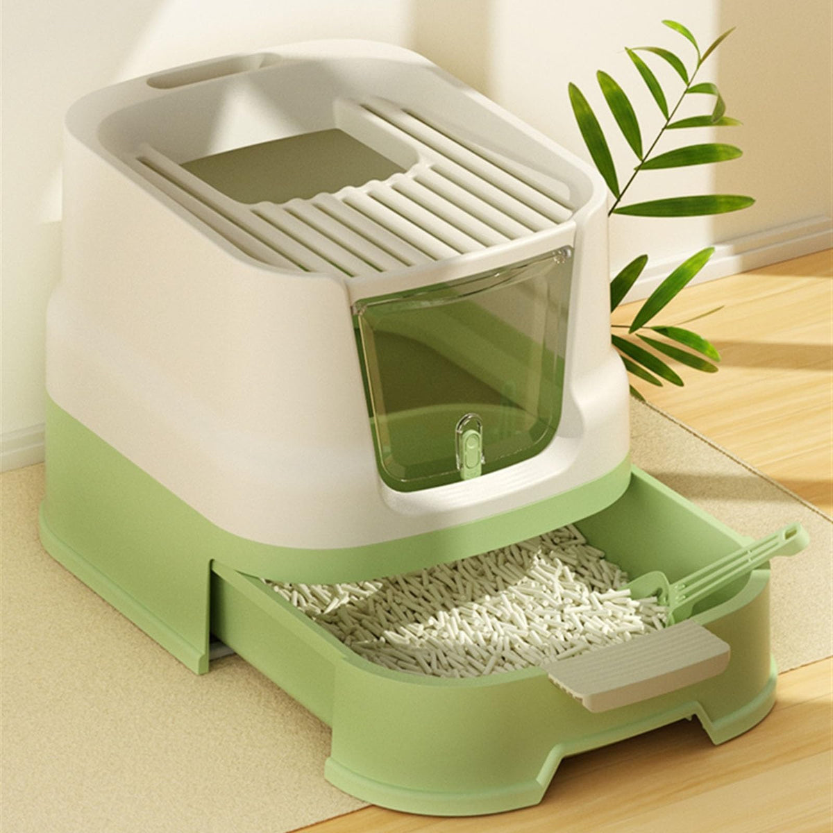 Large Top Entry Enclosed Cat Litter Box with Lid and Scoop V59586