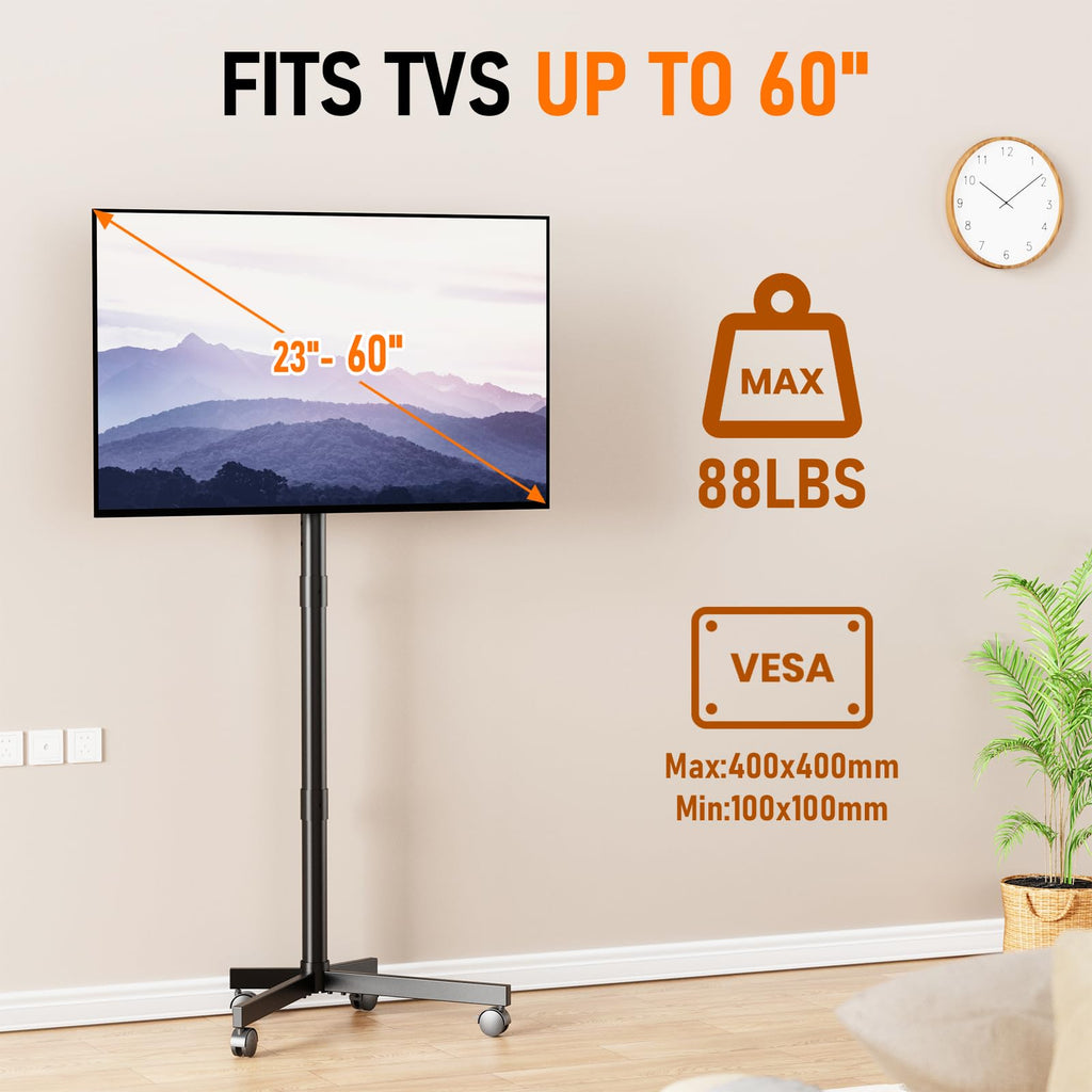 Rolling TV Stand with Locking Wheels, Black G96410