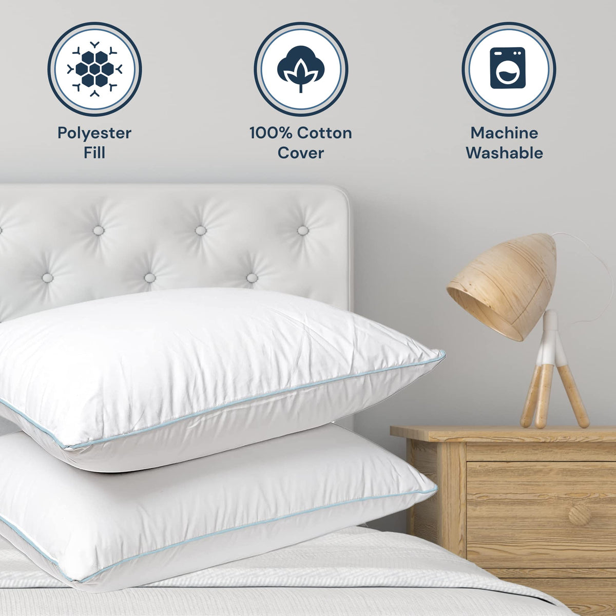 Blue King Size Down Alternative Cotton Pillows 2 Pack M5638
