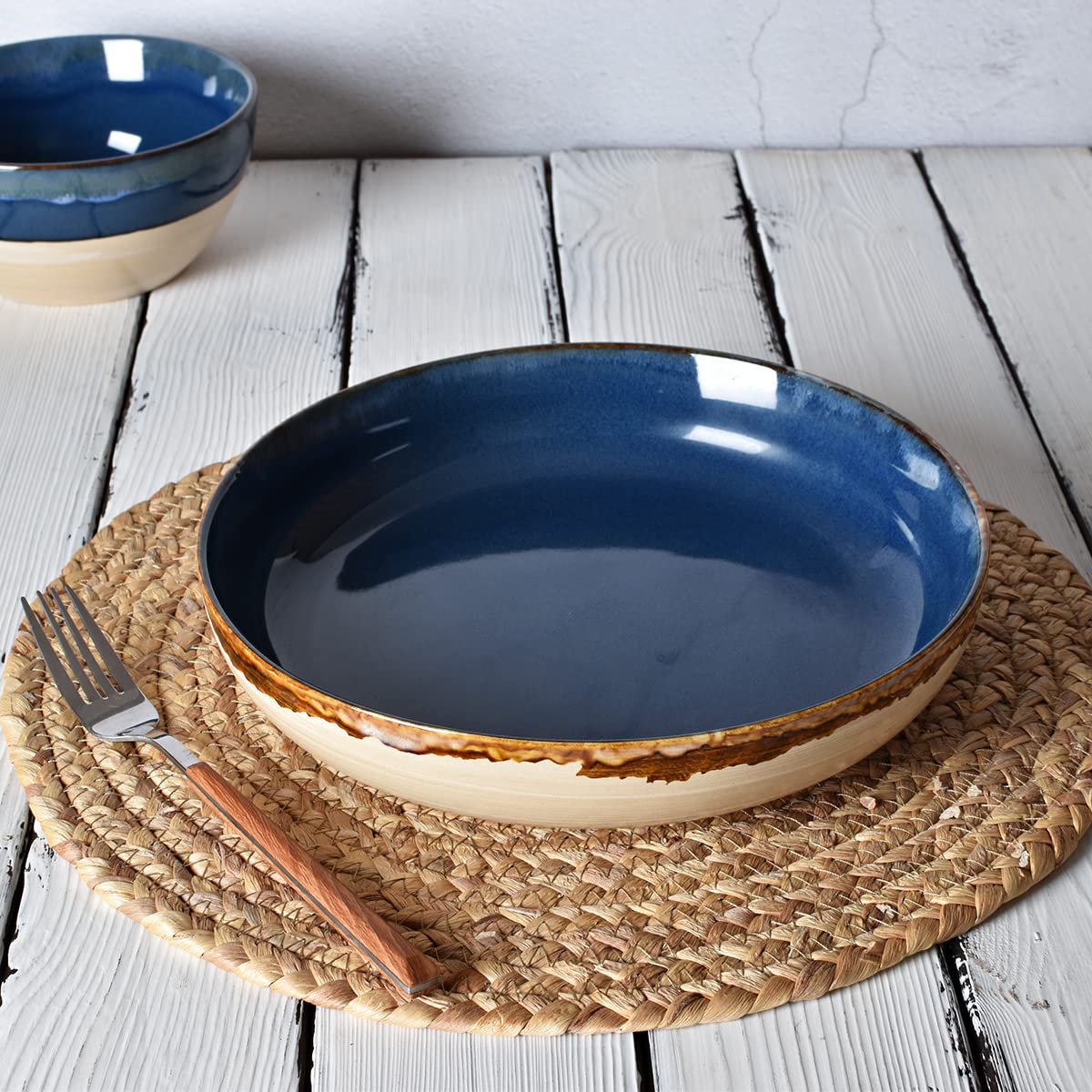 Large Stoneware Pasta Bowls, Set of 4, 40 Oz, Microwave and Dishwasher Safe X376965